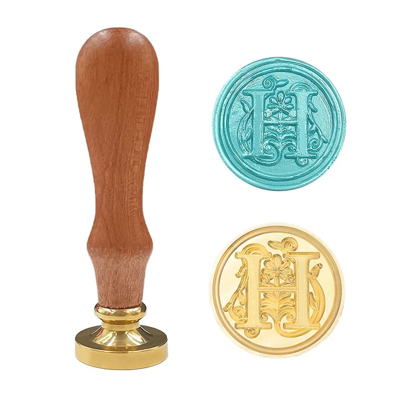 krastmon Medieval Traditional Initial Alphabet Wax Seal Stamp, Brass Head Wooden Handle Letter Stamps for Card/Envelope/Gift - (Letter H) - Image 1